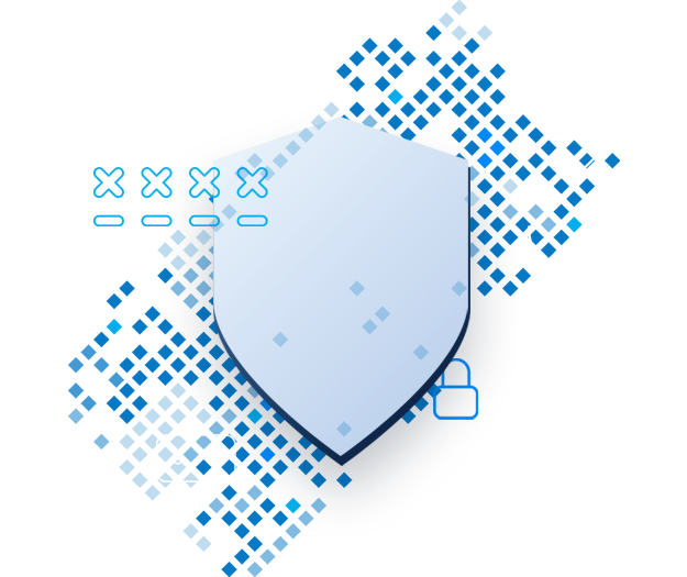Abstract collage of shield and security icons
